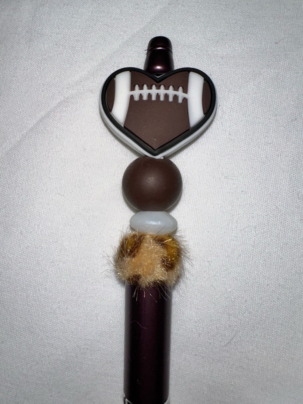 Heart Football Beaded Handmade Pen - Brown & White